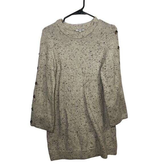 Madewell Donegal Sweater Dress Button Sleeve Knit Cream Speckled H3614 Medium - Picture 6 of 10